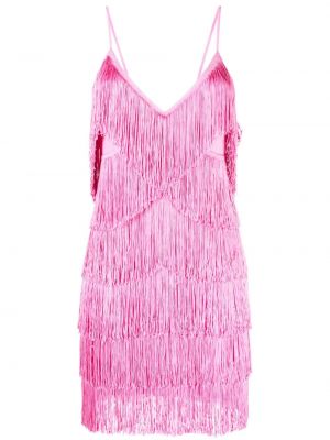 Mini šaty s třásněmi s výstřihem do v z polyesteru Norma Kamali - růžová