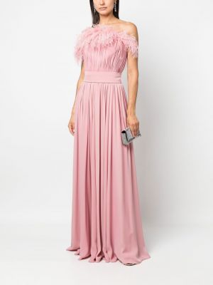 Jedwabna sukienka koktajlowa w piórka Elie Saab różowa
