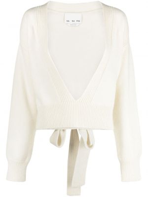 Кашмирен вълнен пуловер с v-образно деколте Sa Su Phi бяло