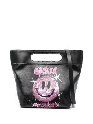 Shopper handtasche mit print Ganni schwarz