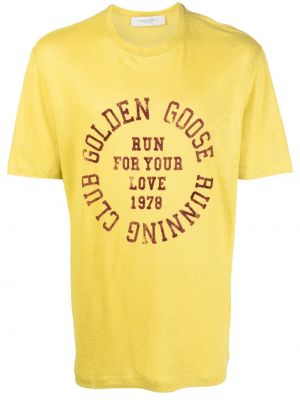 Lniana koszulka z nadrukiem Golden Goose