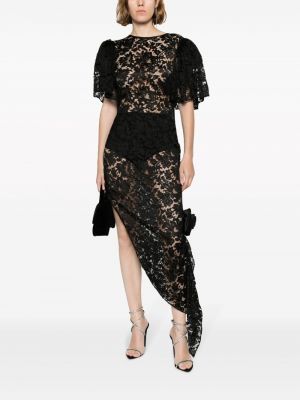 Nėriniuotas asimetriškas midi suknele Alessandra Rich juoda
