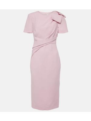 Hedvábné vlněné midi šaty s mašlí Roland Mouret růžové