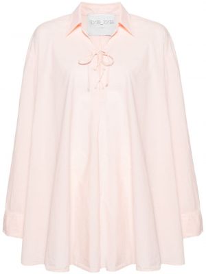 Памучна рокля тип риза с връзки с дантела Forte_forte розово