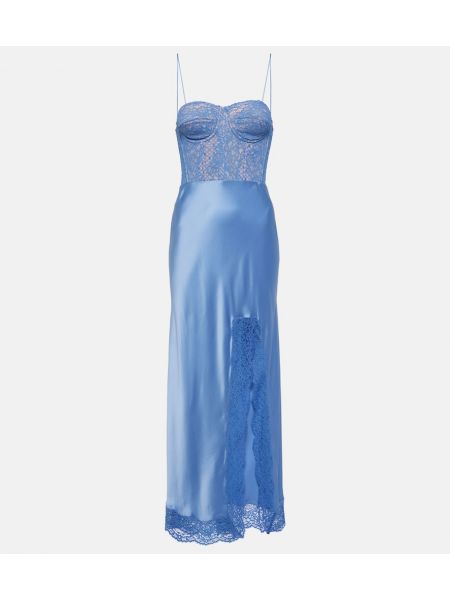 Vestido largo de seda de encaje Rebecca Vallance azul