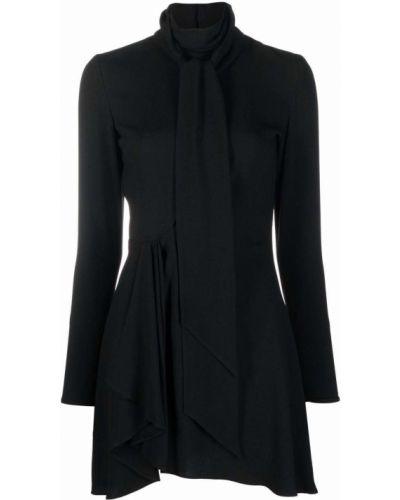 Vestido de cuello vuelto drapeado Saint Laurent negro