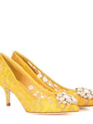 Полуотворени обувки с дантела Dolce&gabbana жълто