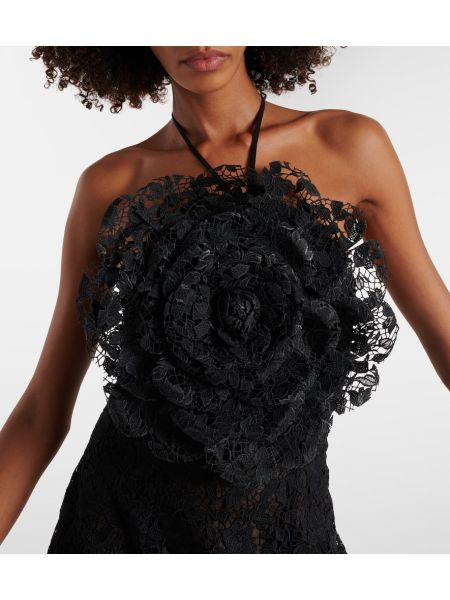 Csipkés virágos ruha Oscar De La Renta fekete