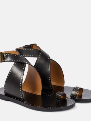 Kožne sandale sa šiljcima Isabel Marant crna