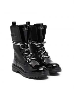 Кружевные кожаные ботинки на шнуровке Karl Lagerfeld Kids, черные