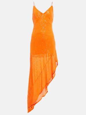 Robe mi-longue à paillettes asymétrique Rotate Birger Christensen orange