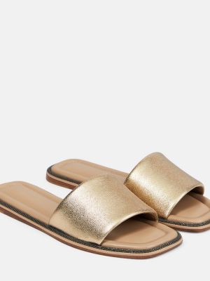 Sandale din piele Brunello Cucinelli auriu
