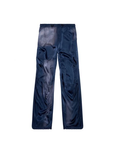 Satynowe szerokie spodnie oversize Diesel niebieskie