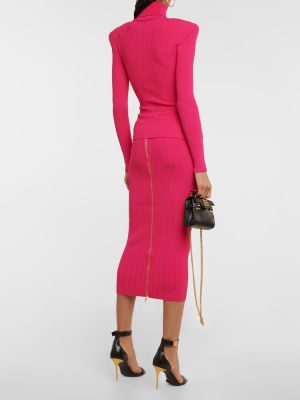 Midi sukně Balmain růžové