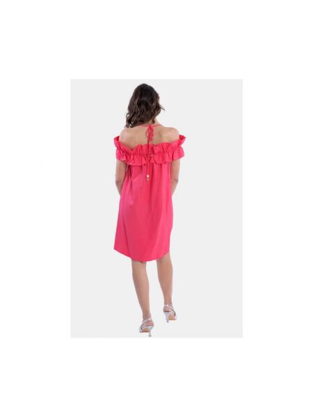 Mini vestido de lino de viscosa con volantes Fracomina rosa
