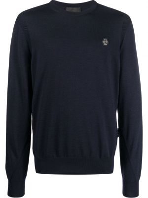 Sweter wełniany z wełny merino Philipp Plein niebieski