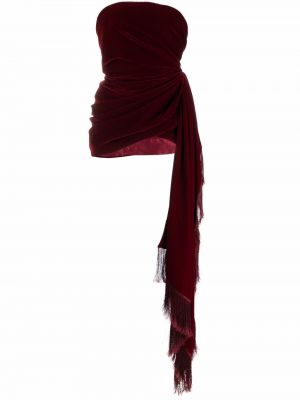 Rochie de cocktail de catifea drapată Oscar De La Renta roșu