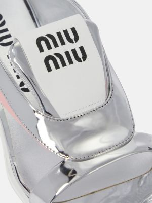Kožené sandály Miu Miu stříbrné