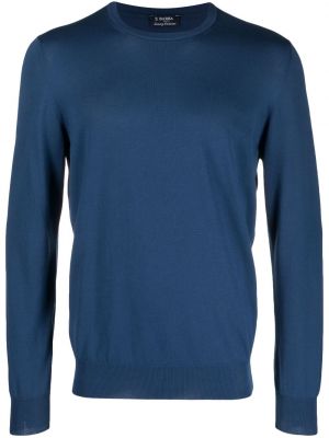 Bavlnený sveter s okrúhlym výstrihom Barba modrá