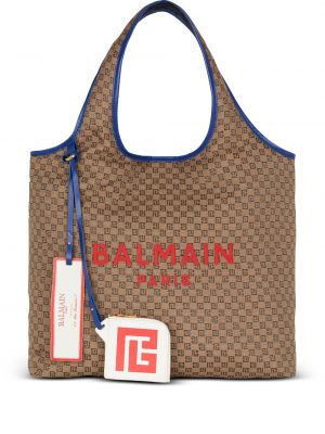 Τσάντα shopper με σχέδιο Balmain καφέ