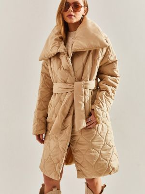 Dygsniuotas paltas su sagomis oversize Bianco Lucci