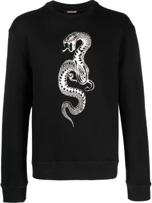 Gyvatės rašto raštuotas medvilninis džemperis Roberto Cavalli juoda