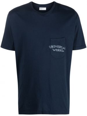 Raštuotas medvilninis marškinėliai Universal Works mėlyna