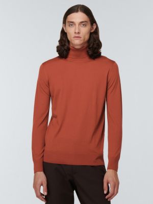 Jersey cuello alto de lana con cuello alto de tela jersey Loro Piana rojo