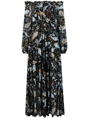 Коктейлна рокля на цветя с принт Ermanno Firenze черно