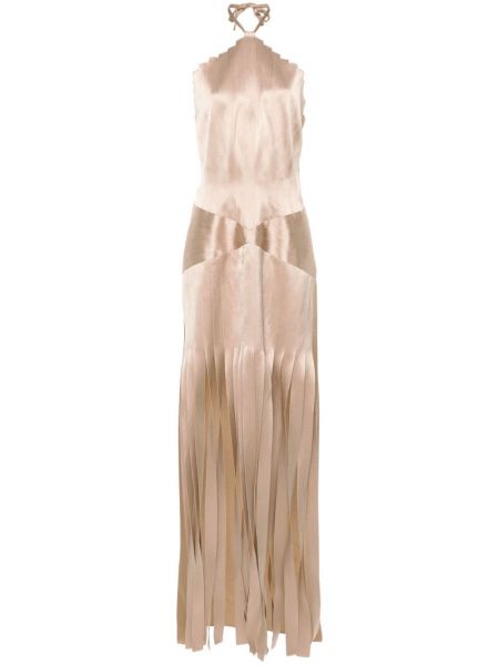 Sukienka koktajlowa plisowana Alberta Ferretti beżowa
