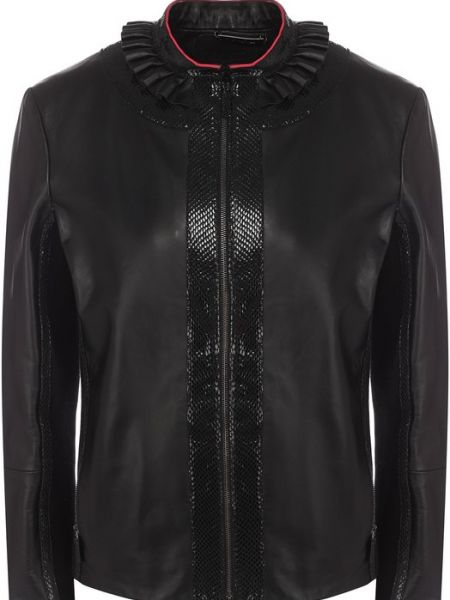 Приталенная кожаная куртка Giorgio Armani черная