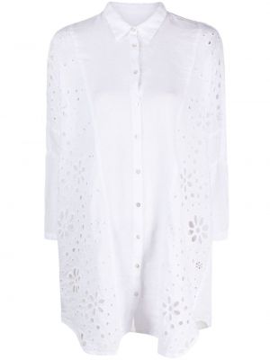 Φλοράλ πουκάμισο με κέντημα 120% Lino λευκό