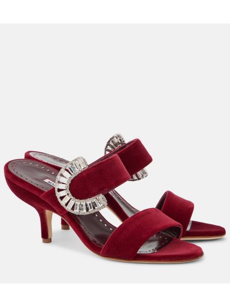 Sammet mules Manolo Blahnik röd