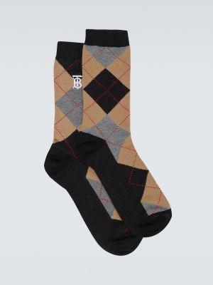 Pamučne čarape sa argyle uzorkom Burberry crna