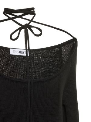 Памучен пуловер The Attico черно