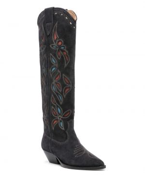 Kožené kotníkové boty s výšivkou Isabel Marant černé