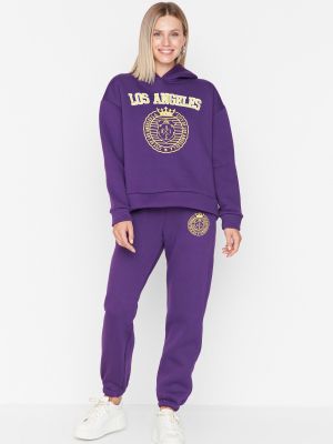 Pantaloni sport din fleece tricotate cu imagine Trendyol violet