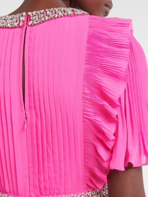 Šifonové dlouhé šaty Self-portrait růžové