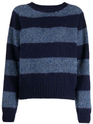 Niebieski sweter w paski z okrągłym dekoltem Ymc