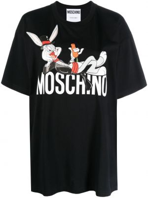 Tricou cu imprimeu din bumbac cu mâneci scurte din jerseu Moschino - negru