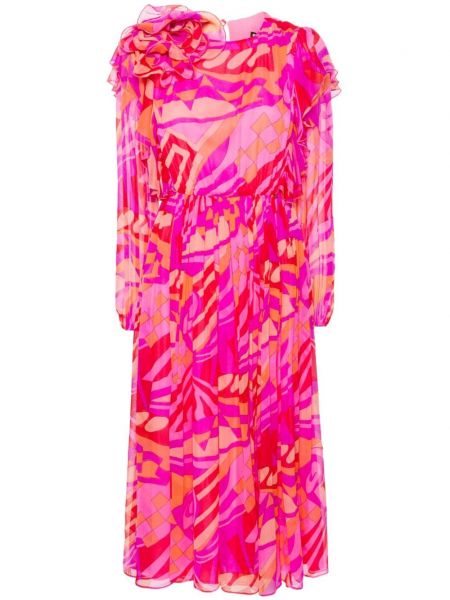Svilena midi haljina s printom Nissa ružičasta