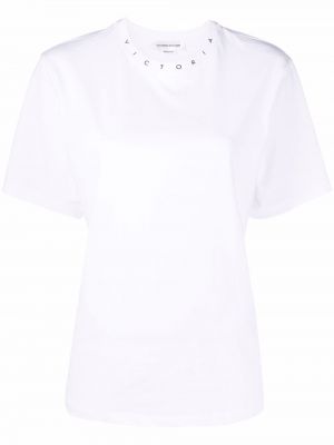 Хлопковая футболка с декольте Victoria Beckham, белый