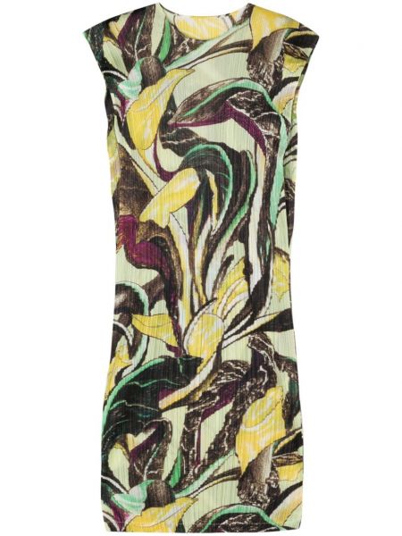 Robe mi-longue à fleurs à imprimé plissé Pleats Please Issey Miyake vert