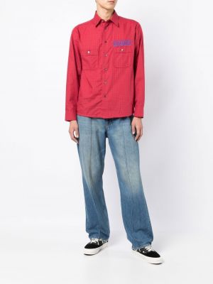 Kostkovaná dlouhá košile s potiskem Paccbet červená