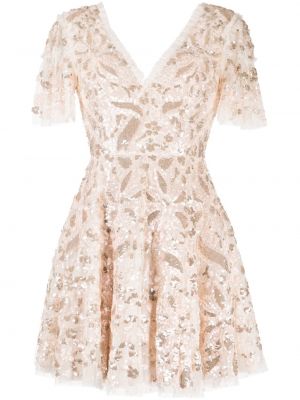 Вечерна рокля с пайети с v-образно деколте Needle & Thread розово