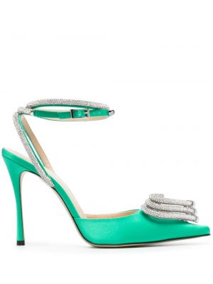 Сатенени полуотворени обувки със сърца Mach & Mach зелено