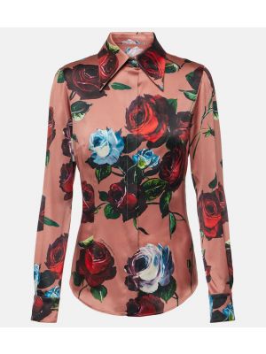 Svilena satenska srajca s cvetličnim vzorcem Dolce&gabbana roza