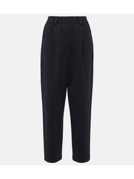 Pantaloni tuta di cotone in jersey plissettati Brunello Cucinelli grigio