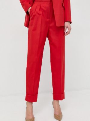 BOSS pantaloni de lana femei, culoarea rosu, drept, high waist