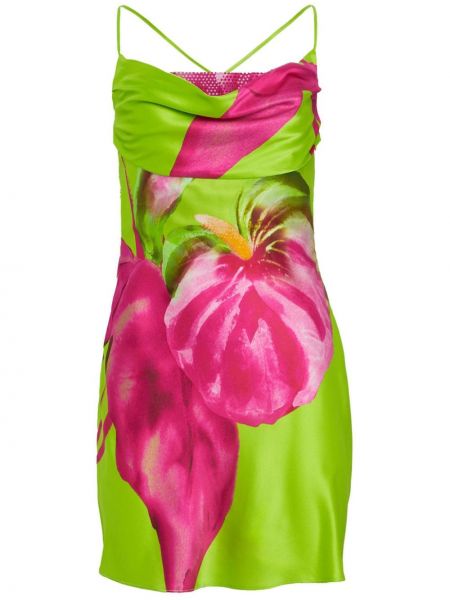 Jedwabna sukienka koktajlowa w kwiatki z nadrukiem Retrofete